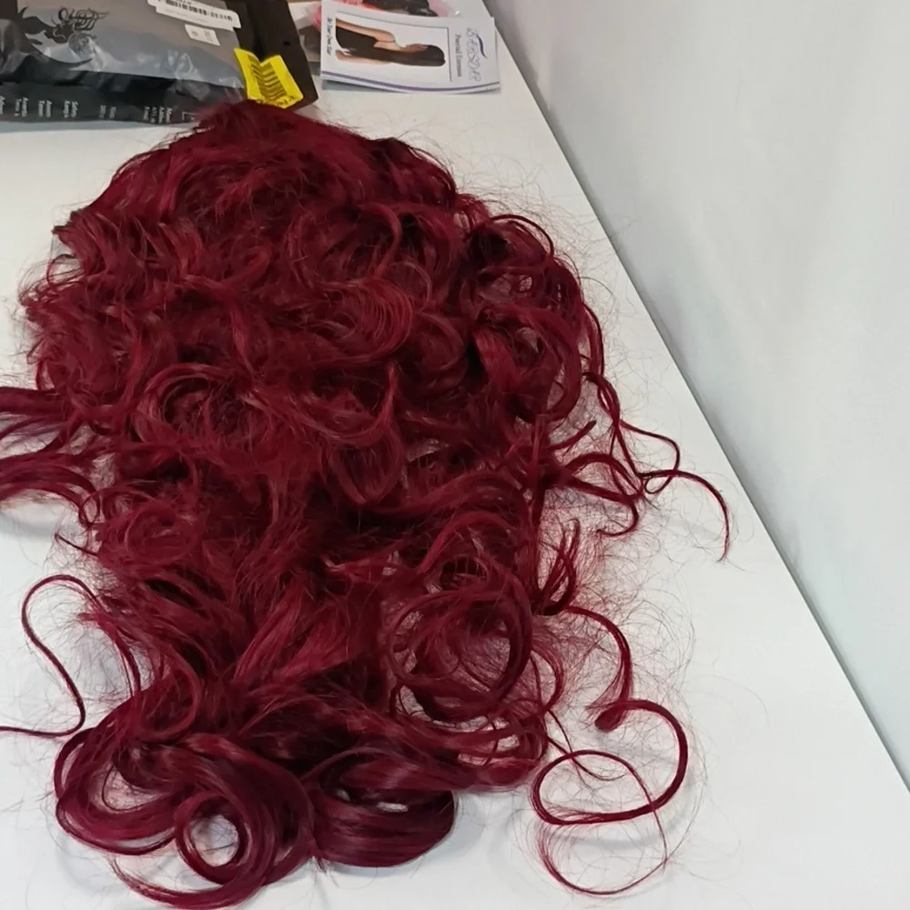 Burgundy‎ Long Ponytail Extension • 26” Wavy Clip-In Drawstring
